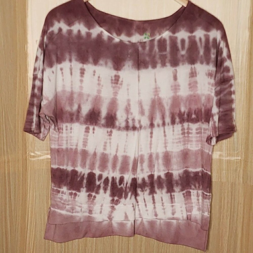 Green Tea Womens Purple Tie Dye Dolman Sleeve Short Sleeve Top Medium